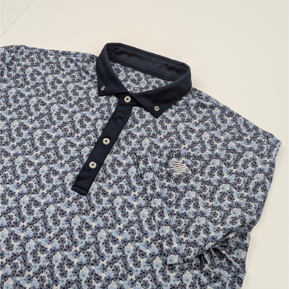 Johnnie-O Taz Printed Golf Polo‎ Shirt Men's Medium Malibu Blue Floral Print
